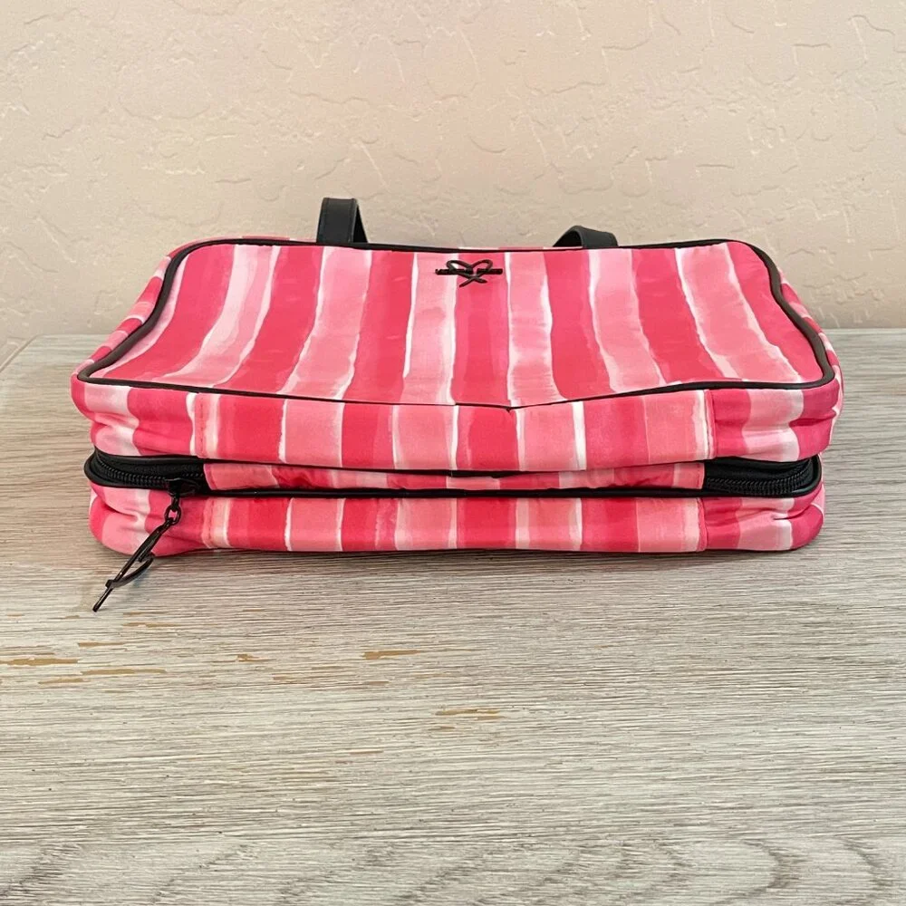 Victoria's Secret Makeup Cosmetic Accessory Bag Pink Stripe 3 Section Bag Hanger